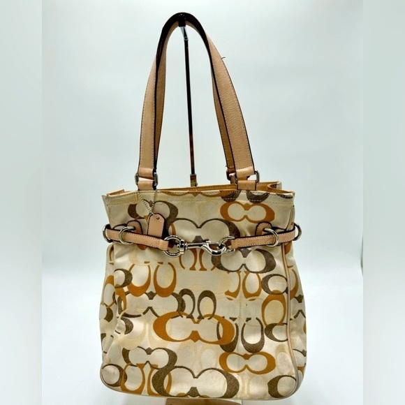 Coach 6352 Women's Brown/Black/White Signature Canvas Leather Strap Shoulder Bag